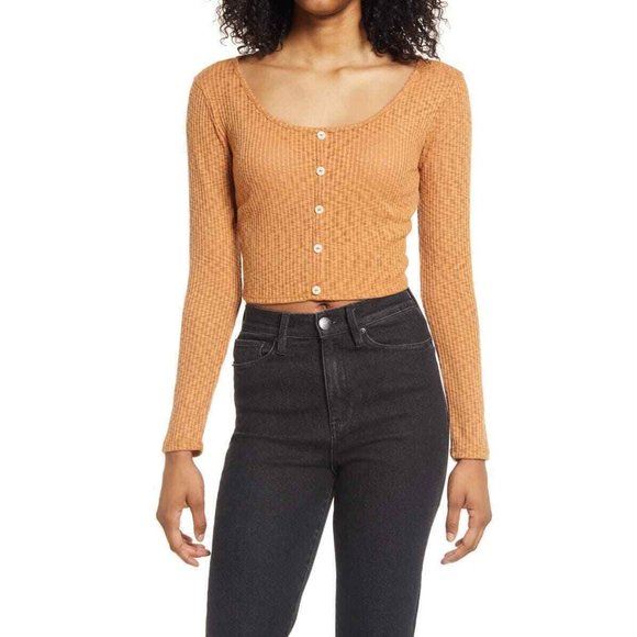 Ten Sixty Sherman Size S Women's Ribbed Crop Cardigan Brown - Picture 1 of 6